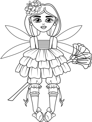 Flower Zinnia Fairy Coloring Page